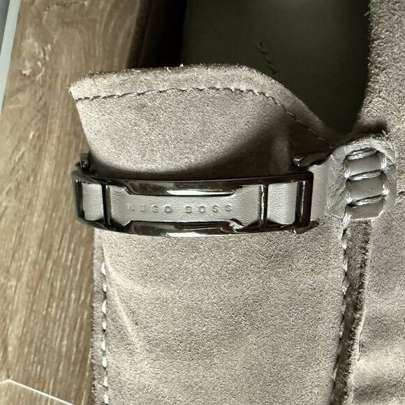 Hugo Boss Drimeto Gray Suede Driving Loafers Shoes Mens Size 10 - Picture 2 of 11